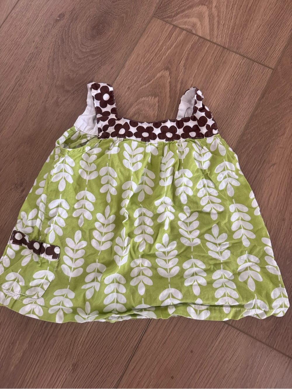 Carters 4T Tank Top in Green and White with Brown Floral Trim